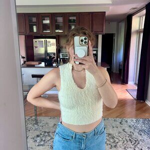 Reclaimed Vintage Inspired Notch Cropped Tank in Fluffy Rib Cream